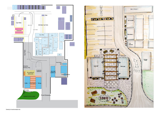 Digital plan and hand-drawn visual, submitted for new cafe proposal